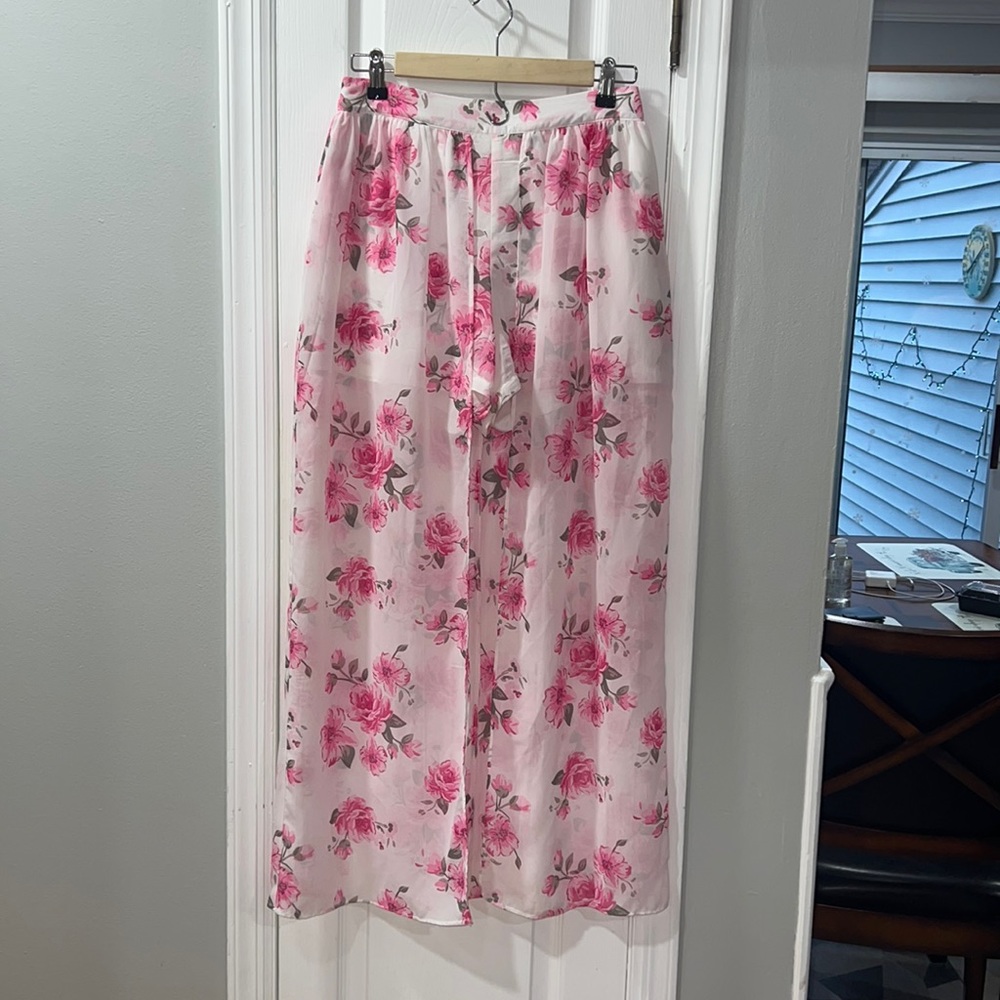 White High low shorts summer floral skirt pink flowers women clothing